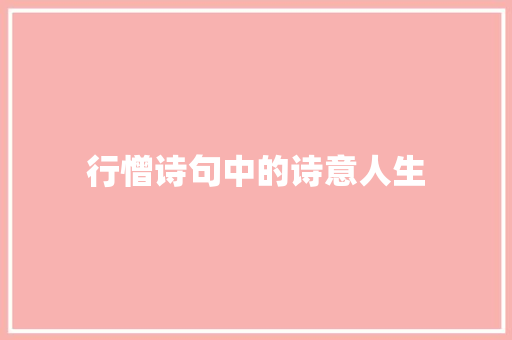 行憎诗句中的诗意人生