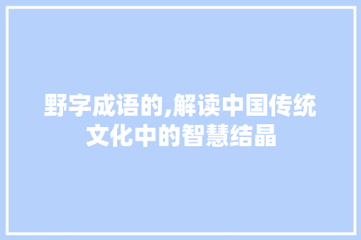 野字成语的,解读中国传统文化中的智慧结晶