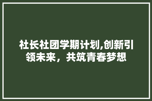 社长社团学期计划,创新引领未来，共筑青春梦想