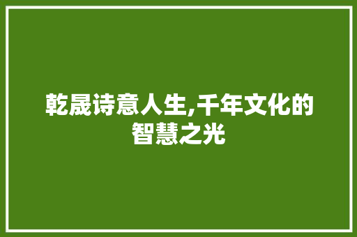 乾晟诗意人生,千年文化的智慧之光