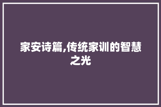 家安诗篇,传统家训的智慧之光