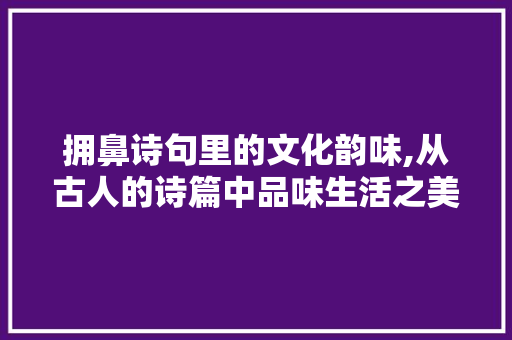 拥鼻诗句里的文化韵味,从古人的诗篇中品味生活之美 商业文稿