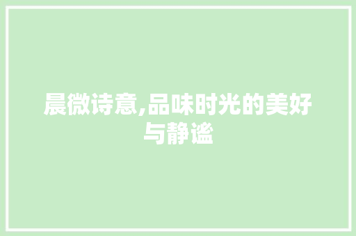 晨微诗意,品味时光的美好与静谧