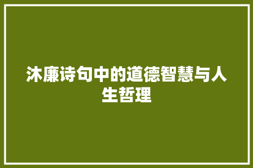 沐廉诗句中的道德智慧与人生哲理