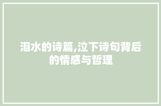 泪水的诗篇,泣下诗句背后的情感与哲理