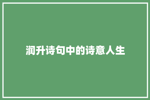润升诗句中的诗意人生