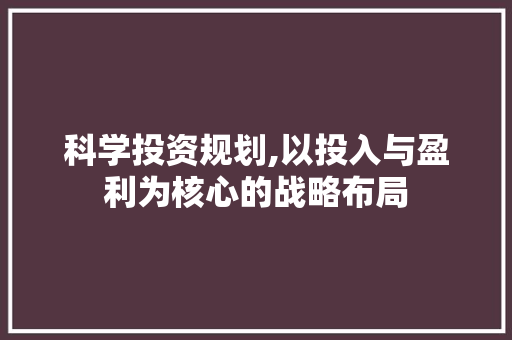 科学投资规划,以投入与盈利为核心的战略布局