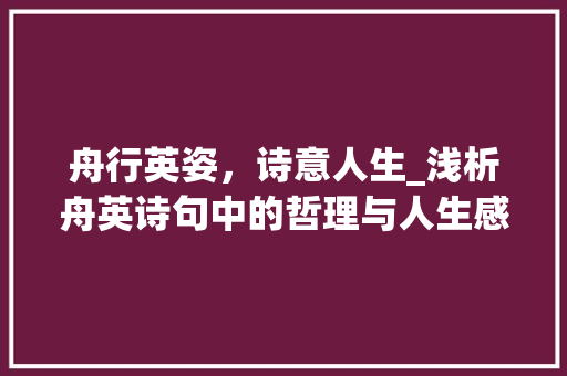 舟行英姿，诗意人生_浅析舟英诗句中的哲理与人生感悟