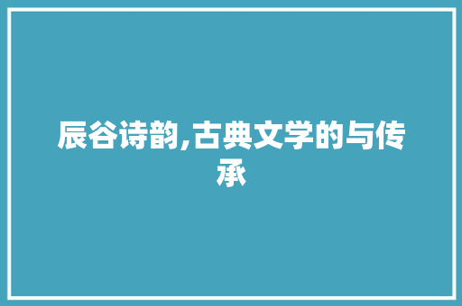 辰谷诗韵,古典文学的与传承