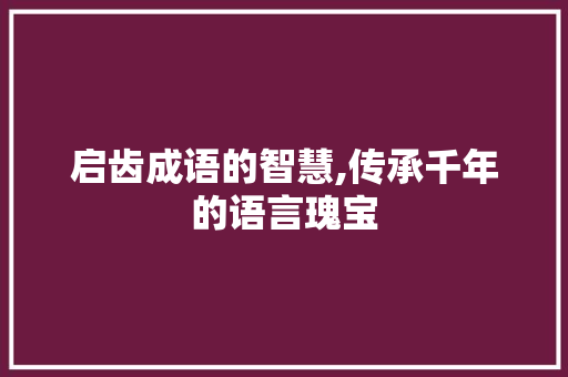 启齿成语的智慧,传承千年的语言瑰宝