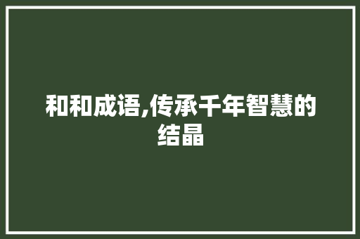 和和成语,传承千年智慧的结晶