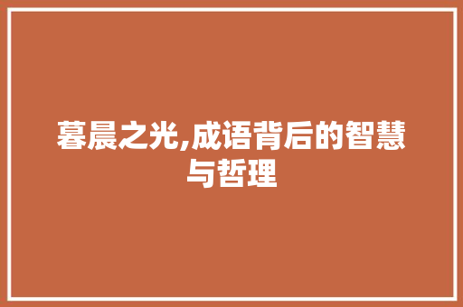 暮晨之光,成语背后的智慧与哲理