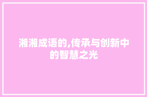湘湘成语的,传承与创新中的智慧之光 生活感悟