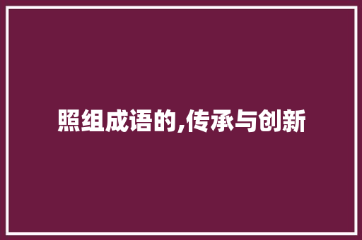 照组成语的,传承与创新