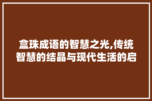 盒珠成语的智慧之光,传统智慧的结晶与现代生活的启示