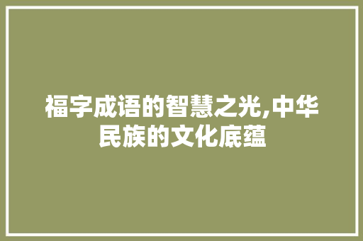 福字成语的智慧之光,中华民族的文化底蕴