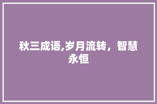 秋三成语,岁月流转，智慧永恒 采访稿