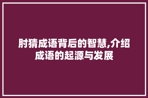 肘猜成语背后的智慧,介绍成语的起源与发展