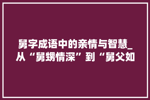 舅字成语中的亲情与智慧_从“舅甥情深”到“舅父如山”