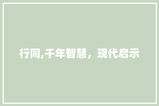 行同,千年智慧，现代启示