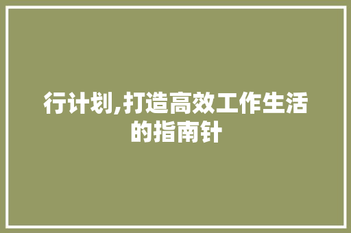行计划,打造高效工作生活的指南针