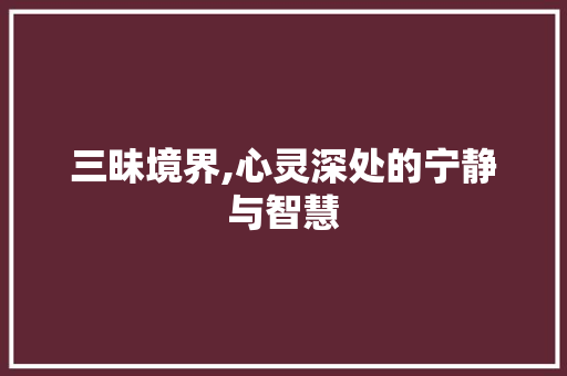 三昧境界,心灵深处的宁静与智慧