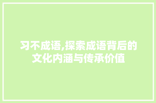 习不成语,探索成语背后的文化内涵与传承价值