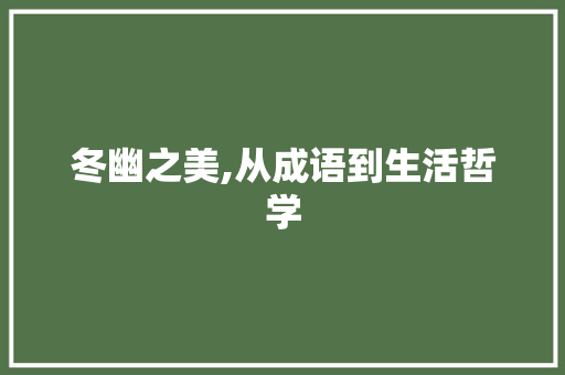 冬幽之美,从成语到生活哲学