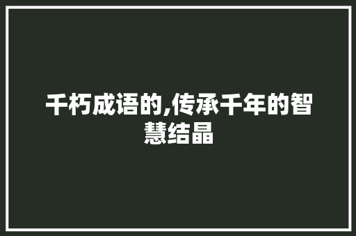 千朽成语的,传承千年的智慧结晶