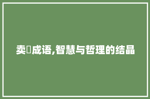 卖旳成语,智慧与哲理的结晶