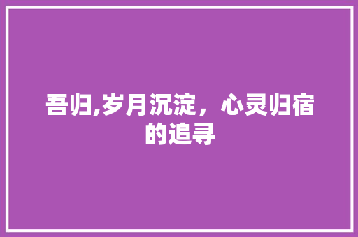 吾归,岁月沉淀，心灵归宿的追寻