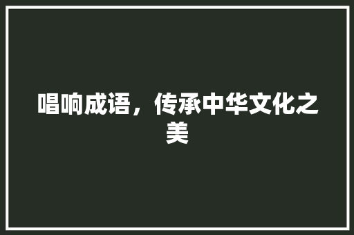 唱响成语，传承中华文化之美