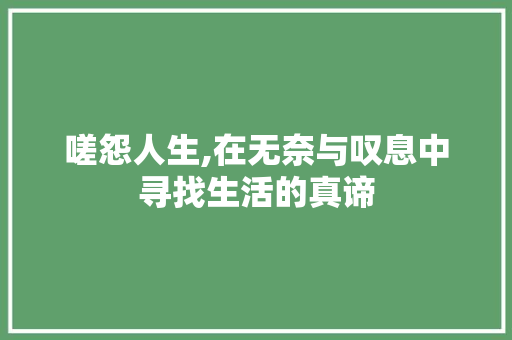 嗟怨人生,在无奈与叹息中寻找生活的真谛