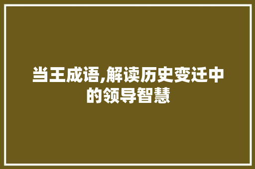 当王成语,解读历史变迁中的领导智慧