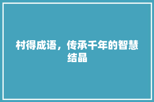 村得成语，传承千年的智慧结晶