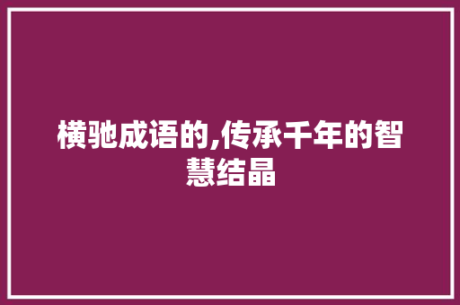 横驰成语的,传承千年的智慧结晶