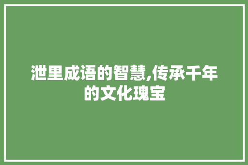 泄里成语的智慧,传承千年的文化瑰宝