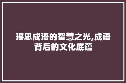 瑶思成语的智慧之光,成语背后的文化底蕴