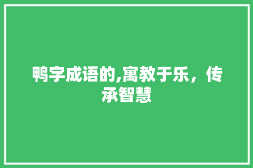 鸭字成语的,寓教于乐，传承智慧