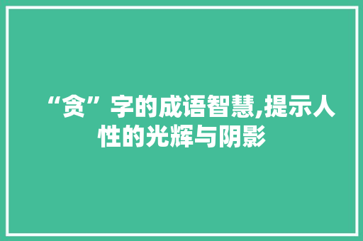 “贪”字的成语智慧,提示人性的光辉与阴影 生活感悟