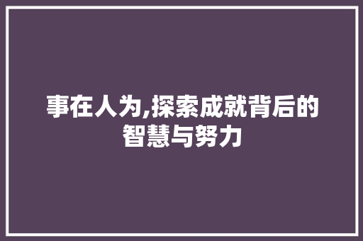事在人为,探索成就背后的智慧与努力