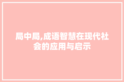 局中局,成语智慧在现代社会的应用与启示 工作总结