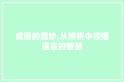 成语的奥妙,从辨析中领悟语言的智慧