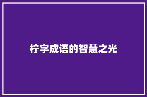 柠字成语的智慧之光 生活类
