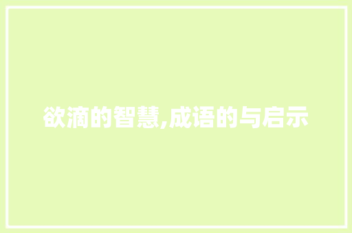 欲滴的智慧,成语的与启示