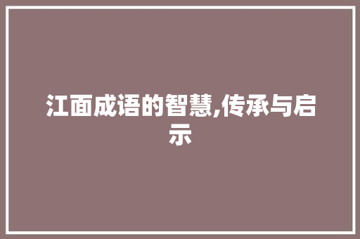 江面成语的智慧,传承与启示