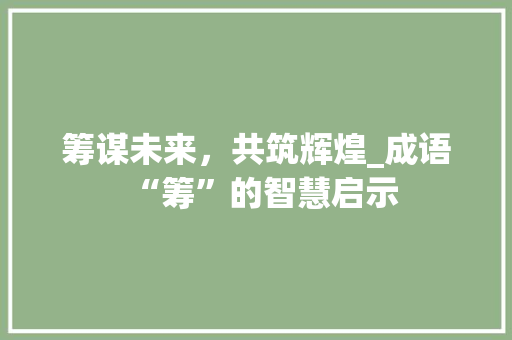 筹谋未来，共筑辉煌_成语“筹”的智慧启示 生活类