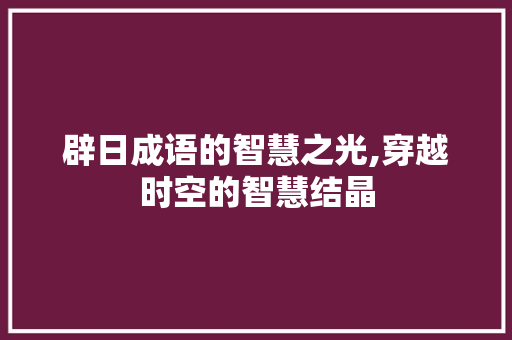 辟日成语的智慧之光,穿越时空的智慧结晶