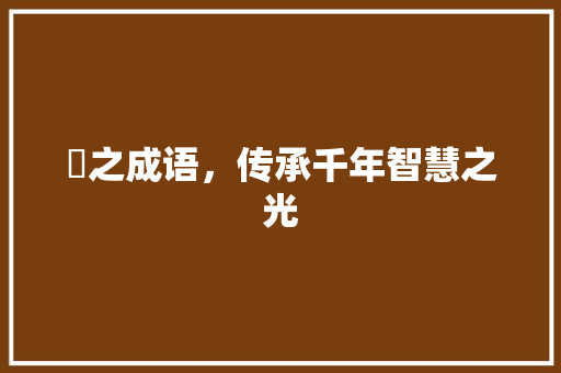 邧之成语，传承千年智慧之光