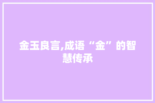 金玉良言,成语“金”的智慧传承
